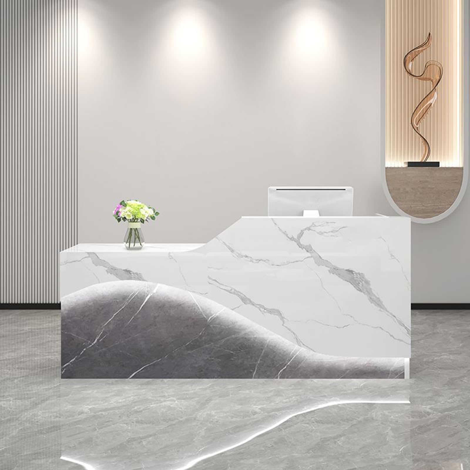 Front Desk Reception Counter, Front Counter Desk with Lockable Drawer, Reception Counter, Modern Retail Counter for Checkout Office/Beauty Salon/Lobby C-Right(Multi-Colored+Grey-R,Medium)