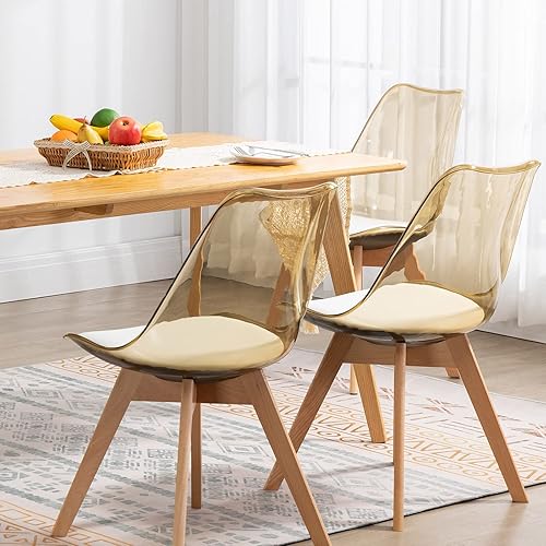 Miniatura 4 de ANOUR Juego de 2 sillas de comedor, modernas sillas de comedor de acrílico transparente con asiento de piel sintética y patas de haya macizas,