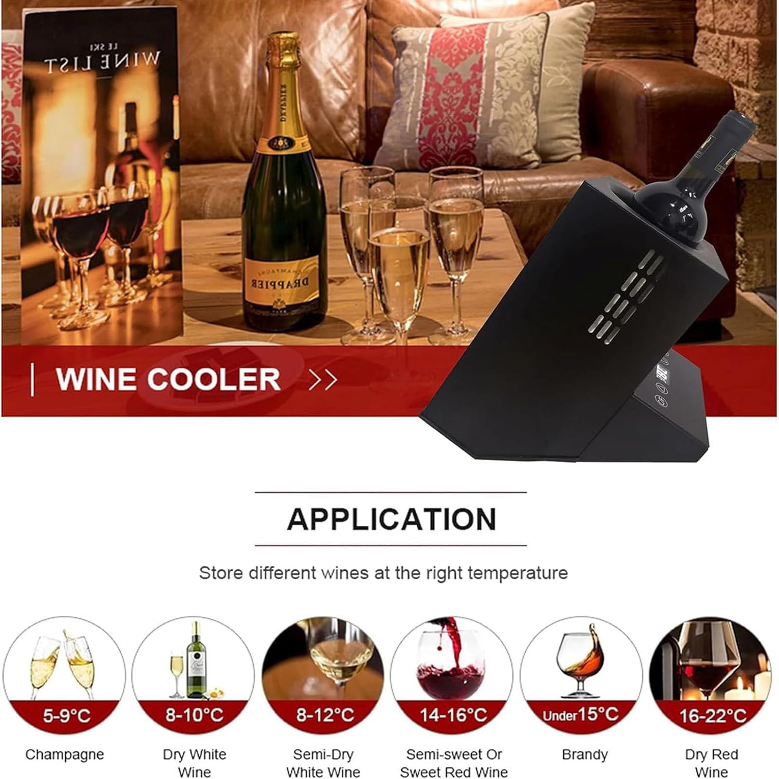 Refrigeratore elettrico per vino, bottiglia singola per vino da 750 ml, mantiene le bevande fredde fino a 24 ore, ideale per birra, acqua, latte e vino
