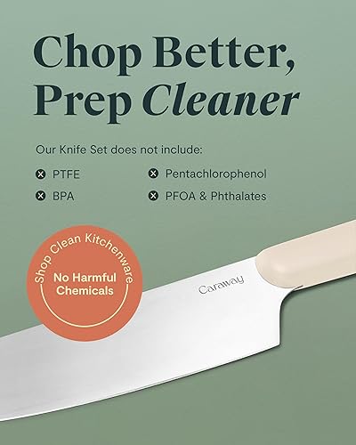 Miniatura 5 de Caraway Juego de 5 cuchillos de cocina alemanes de alta calidad con hoja de acero alemán, asas ergonómicas, sin microplásticos, color azul marino