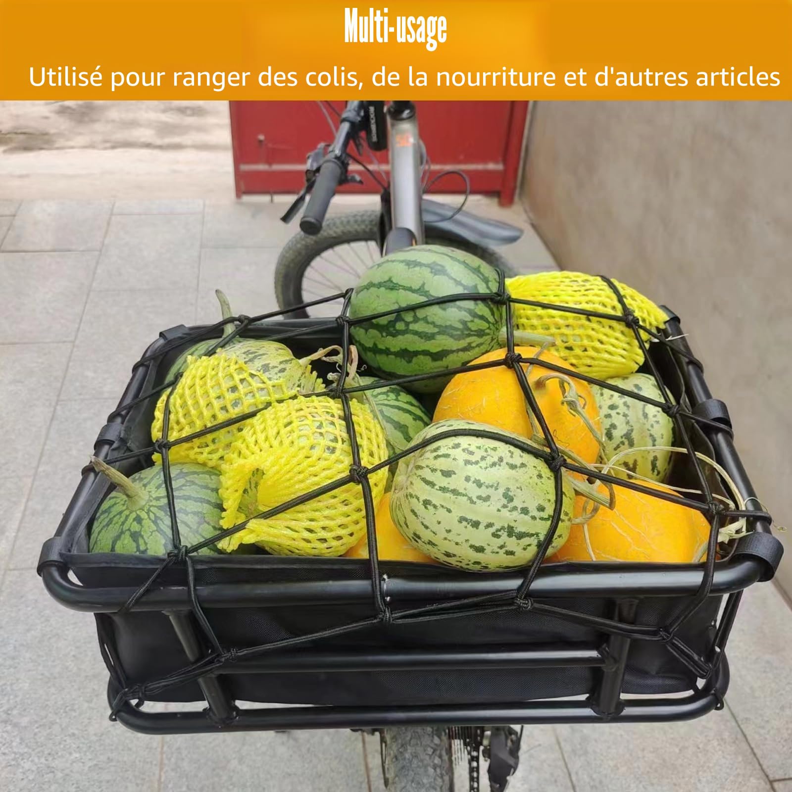 Grand panier de vélo arrière avec cadre en fer, panier multifonction pour véhicules électriques et vélos, panier de vélo arrière, grand panier de vélo amovible en métal à l'arrière