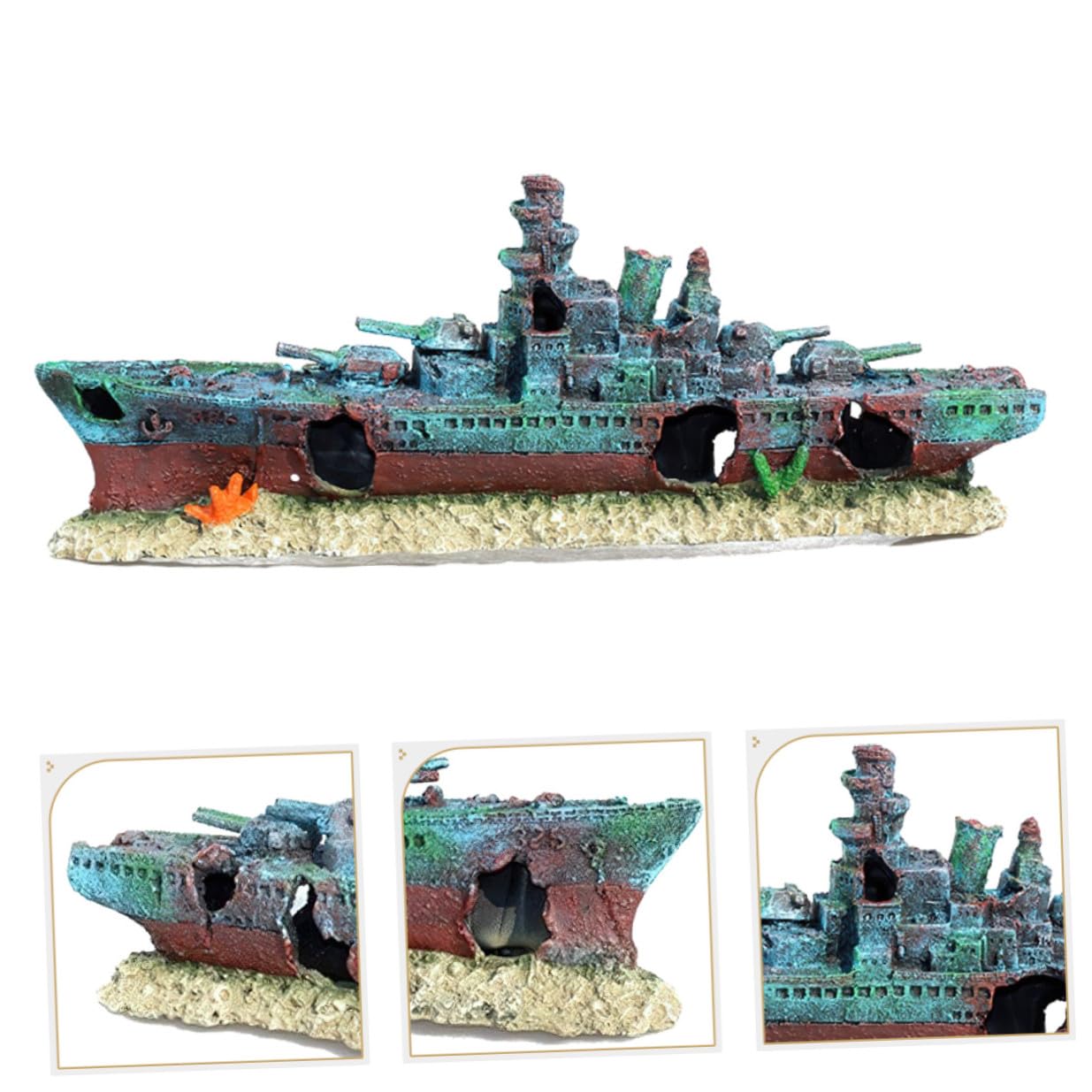 ORFOFE Schiffswrack Aquarium Dekoration Resin Realistische Versunkene Kriegsschiff attrappe Wasserdichtes Unterwasser Ornament Versteck für Fische Maritimes Aquarium deko Element