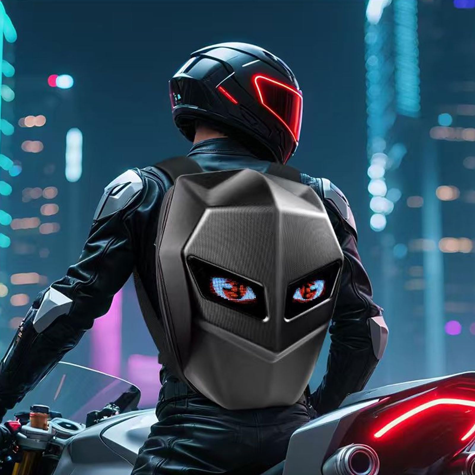Plecak LED, Plecak Motocyklowy z kontrolą Aplikacji, Automatyczna Regulacja, Programowalny Motocyklowy Fajny Twardy Torba do Jazdy Rowerze do Przechowywania Podróżnego