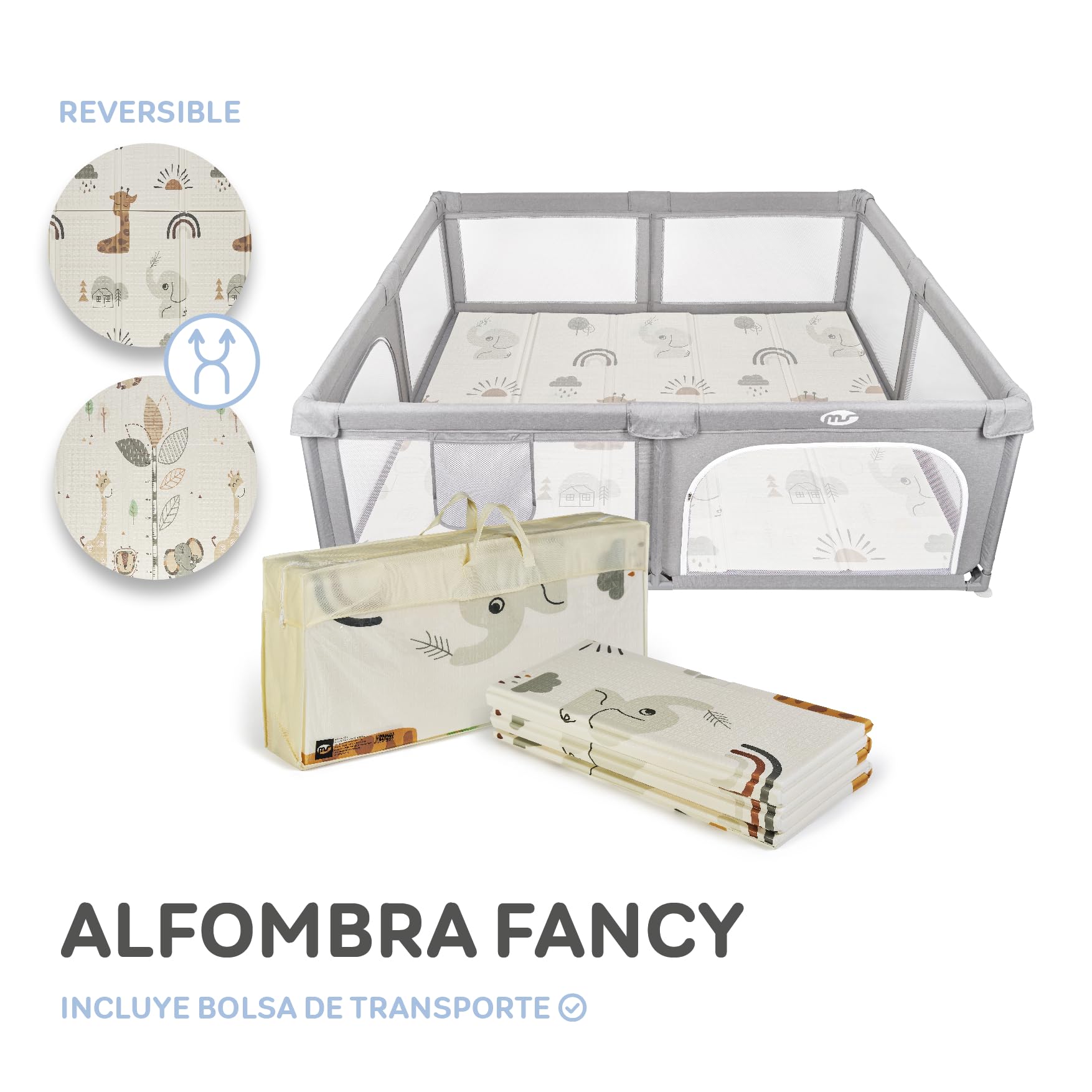 MS BabyWorld - Recinto per bambini XXL + Tappeto gioco per bambini 180 * 200 cm - Tappeto bifacciale, altamente imbottito (spessore 1,5 cm), Box molto grande e alto - pieghevole e con borsa trasporto