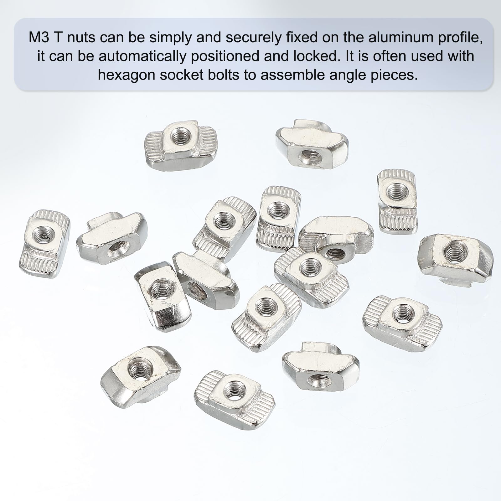 PATIKIL 4545 Series M5 t Nuts, 50pcs t Slot Nut Hammer Head Fastener Nut, Nickel Plated Carbon Steel Nut for Aluminum Profile l Silver - Image 3