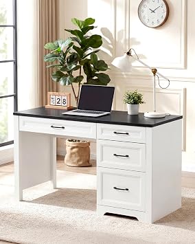 Farmhouse Executive Desk with Drawers and File Drawer, 47 Inch Home Office Desk with Storage, Wood Writing Computer Desk for Bedroom Study, Rustic Office Desk with Cabinets