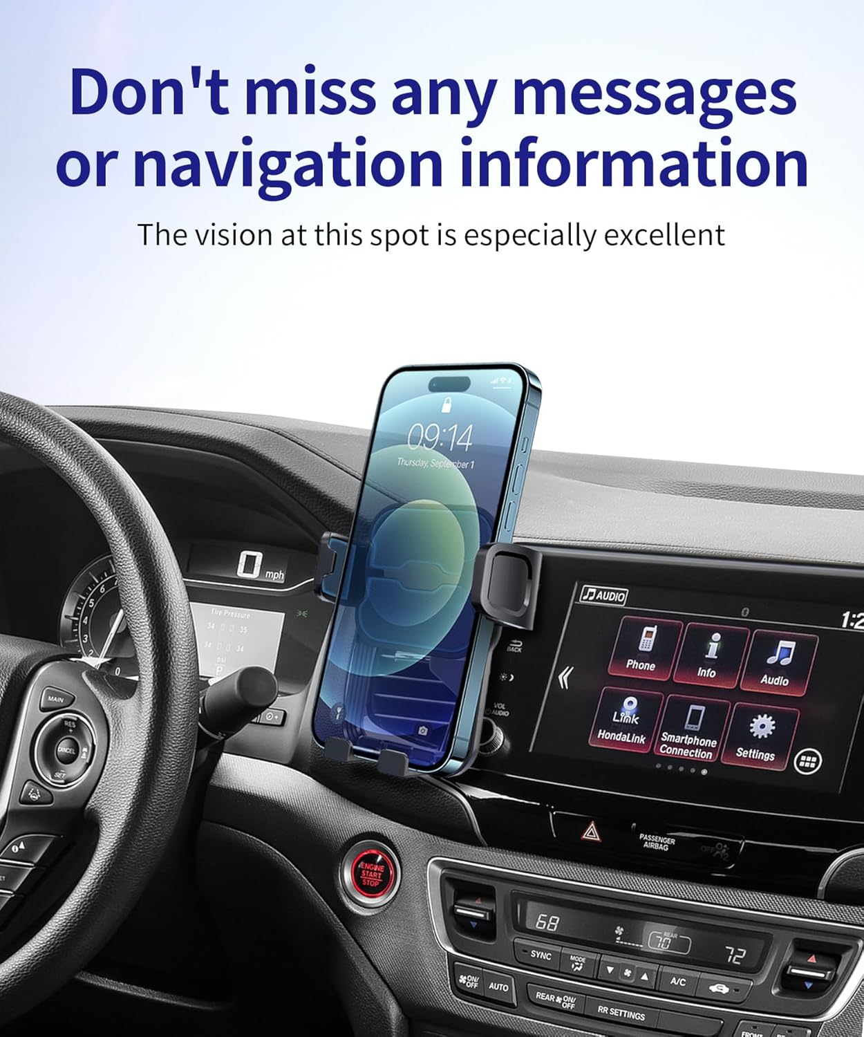 Car Phone Holder for Honda Pilot 2016-2022/Passport 2019-2025/Ridgeline 2017-2023, 5/8-inch Screen Fixed Clip, Auto Accessories Navigation Bracket, Interior Decoration Mobile Phone Mount
