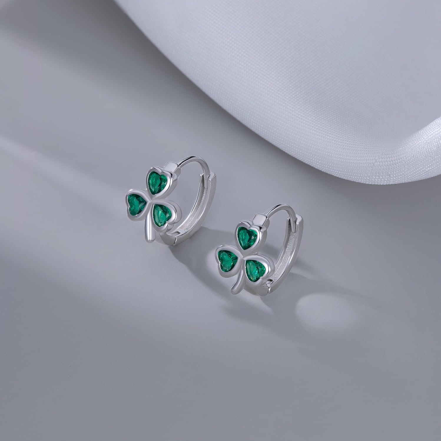 SLUYNZ 925 Sterling Silver CZ Love Clover Hoop Earrings for Women Teen Girls Green Shamrock Huggie Earrings for Summer - Image 5
