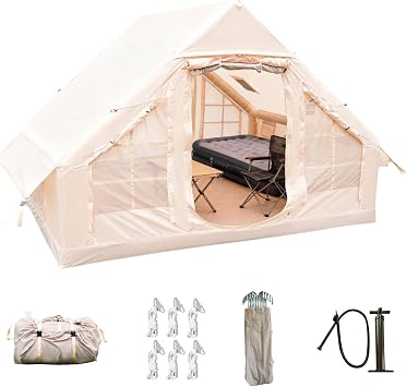Easy Setup Inflatable Camping Tent, Waterproof 4 Season Air Tent with Hand Pump, Oxford Glamping Tent for 4/6/8 Adults