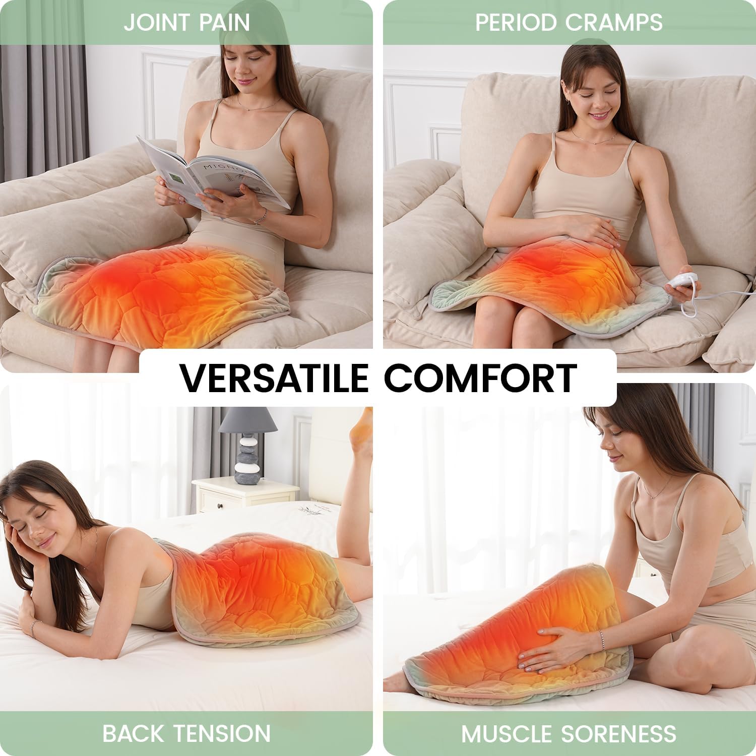 immtree Weighted Heating Pad for Period Cramps, 29 x 24 Extra Large Electric Heated Pads 5 lbs, Back Shoulder Knee Abdomen Pain Relief, Soft Warm Heavy Lap Blanket, Christmas Gifts, Grey Green