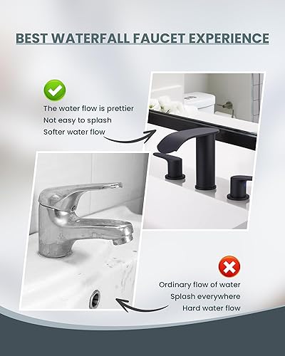 Miniatura 6 de WOWOW Grifo de baño en cascada de 3 agujeros de 8 pulgadas, grifo de lavabo de baño de dos asas, grifos de lavabo con mangueras de drenaje y