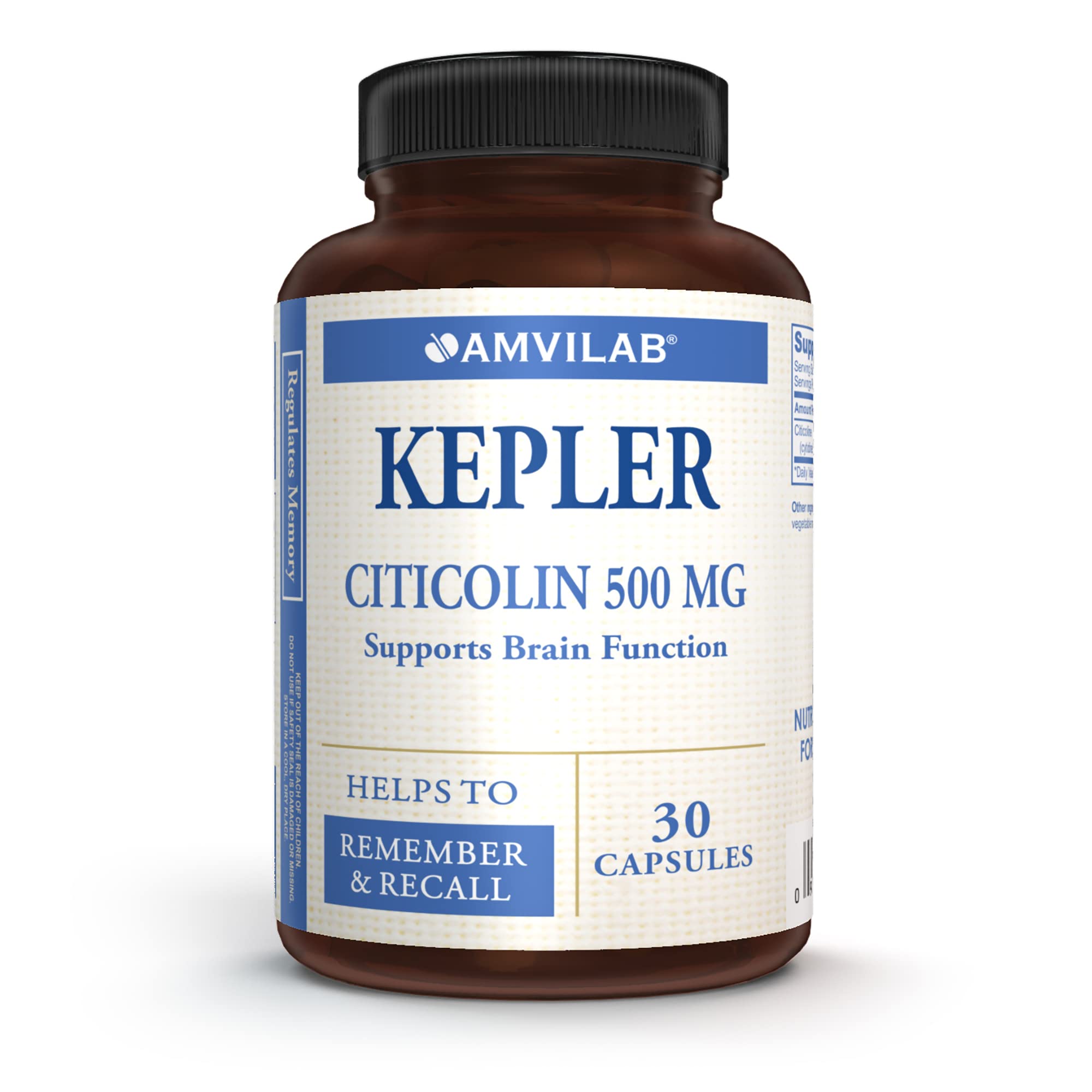 AMVILAB KEPLER: Citicoline CDP Choline 500 mg - Strengthens Brain Function, Helps to Remember & Reca