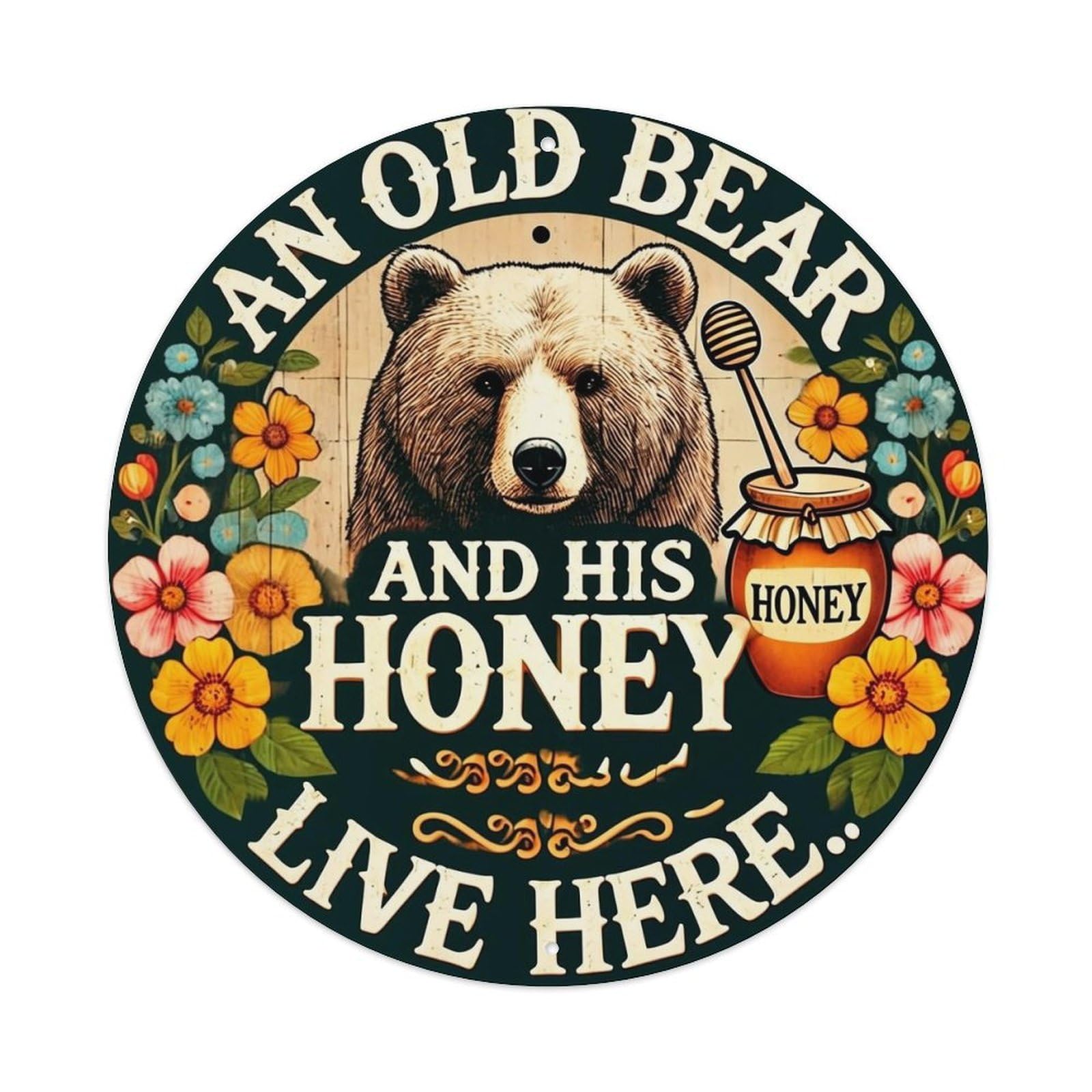Bear Honey Flowers Wood Sign Metal Tin Sign Plaque