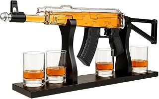 Gifts for Men Dad, AK Whiskey Decanter Set for Men - Gun Decanter, Detachable Magazine & 4 Bullet Shot Glasses, Liquor Dispenser Bar, Cool Anniversary Birthday Military Drinking Present Gift Ideas