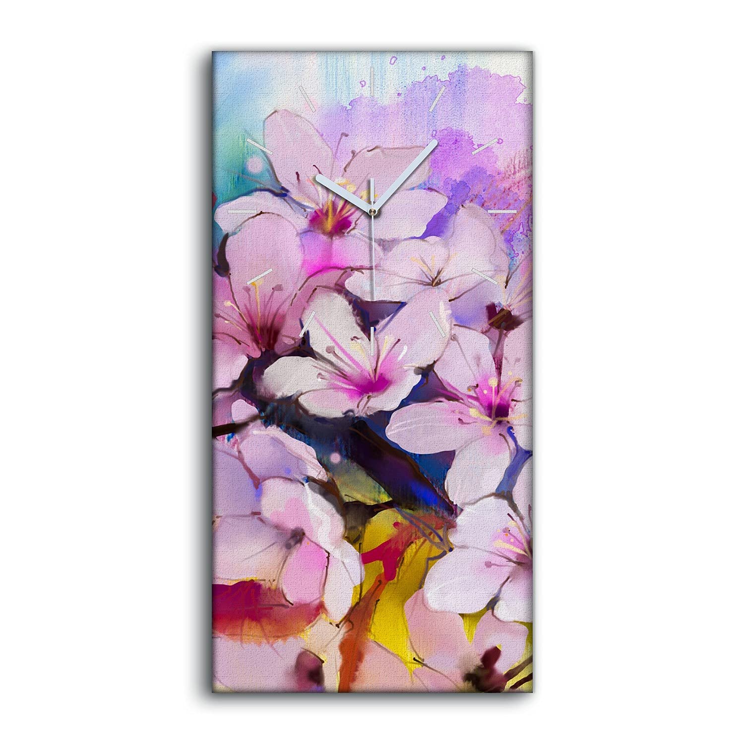 Horloge sur Toile Salon Art Moderne Image Branche Fleurs Décoration Murale