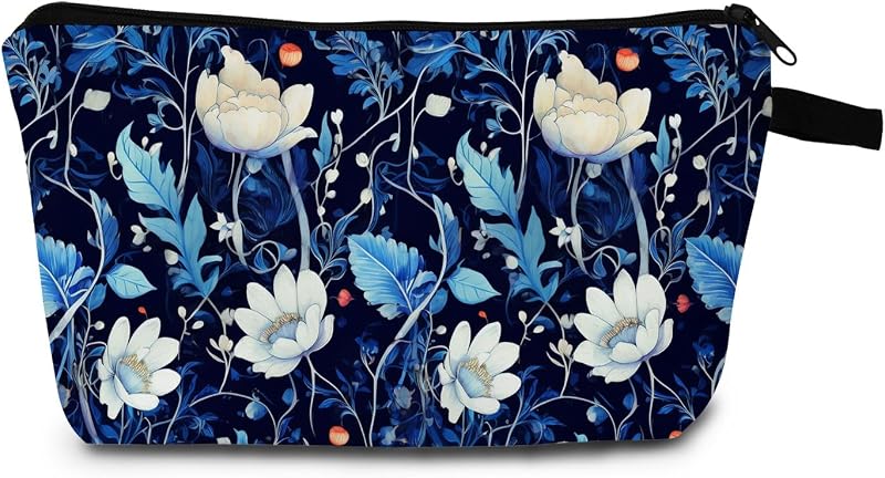 Necessaire de maquiagem MoCaliduccious Blue Flowers com zíper, Flower 27