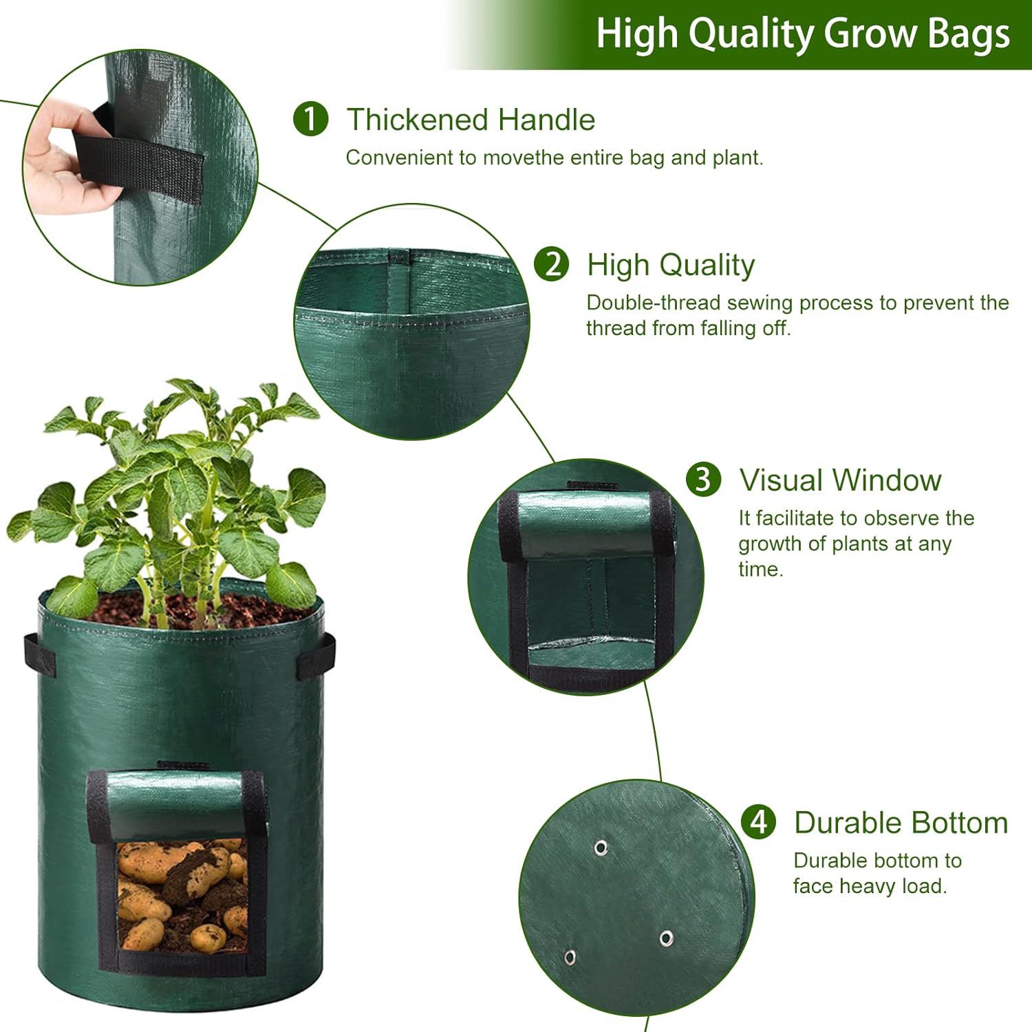 Potato Grow Bags, 4 Pack 10 Gallon Potato Growing Bags Waterproof PE
