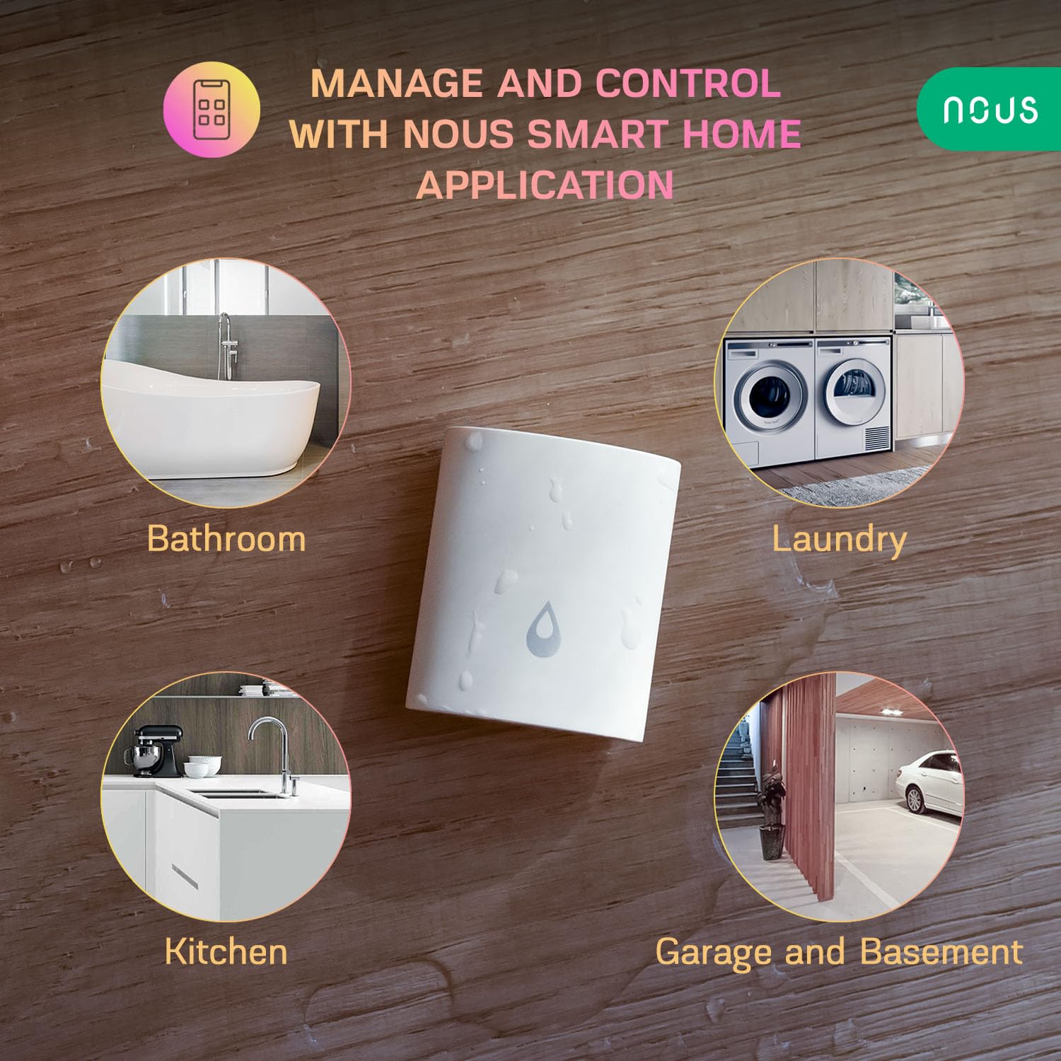 NOUS E4 ZigBee Smart Water Leakage Sensor, Natychmiastowe Wykrywanie Wycieków, Kompatybilny z Alexa, Google Home, Home Assistant, Tuya