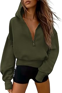 Women's 2026 Fall Hooded Sweatshirts Long Sleeve Half Zip Cropped Hoodie...