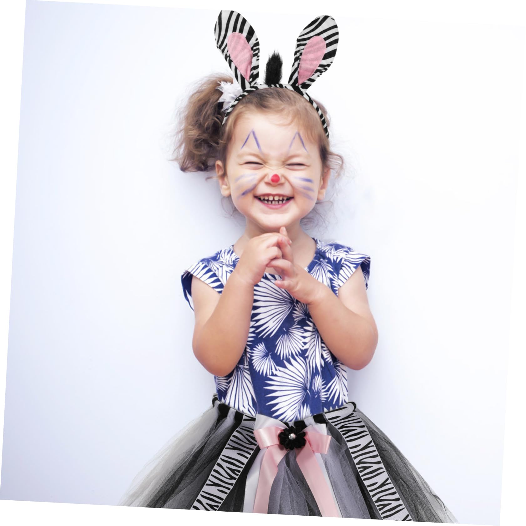 NOLITOY Disfraz de Cebra para Niños Diadema Orejas y Pajarita Falda Tutú de Poliéster Conjunto Resistente y Fácil de Combinar para Halloween y Cosplay