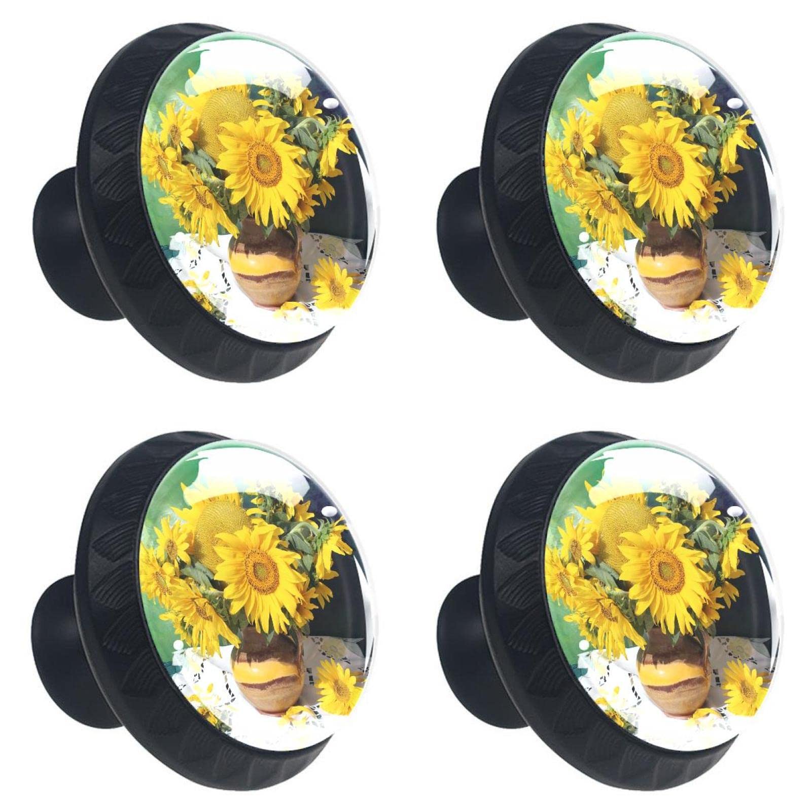 Bouton de tiroir en verre 30mm tournesol jaune lot poignée meuble vintage fleur