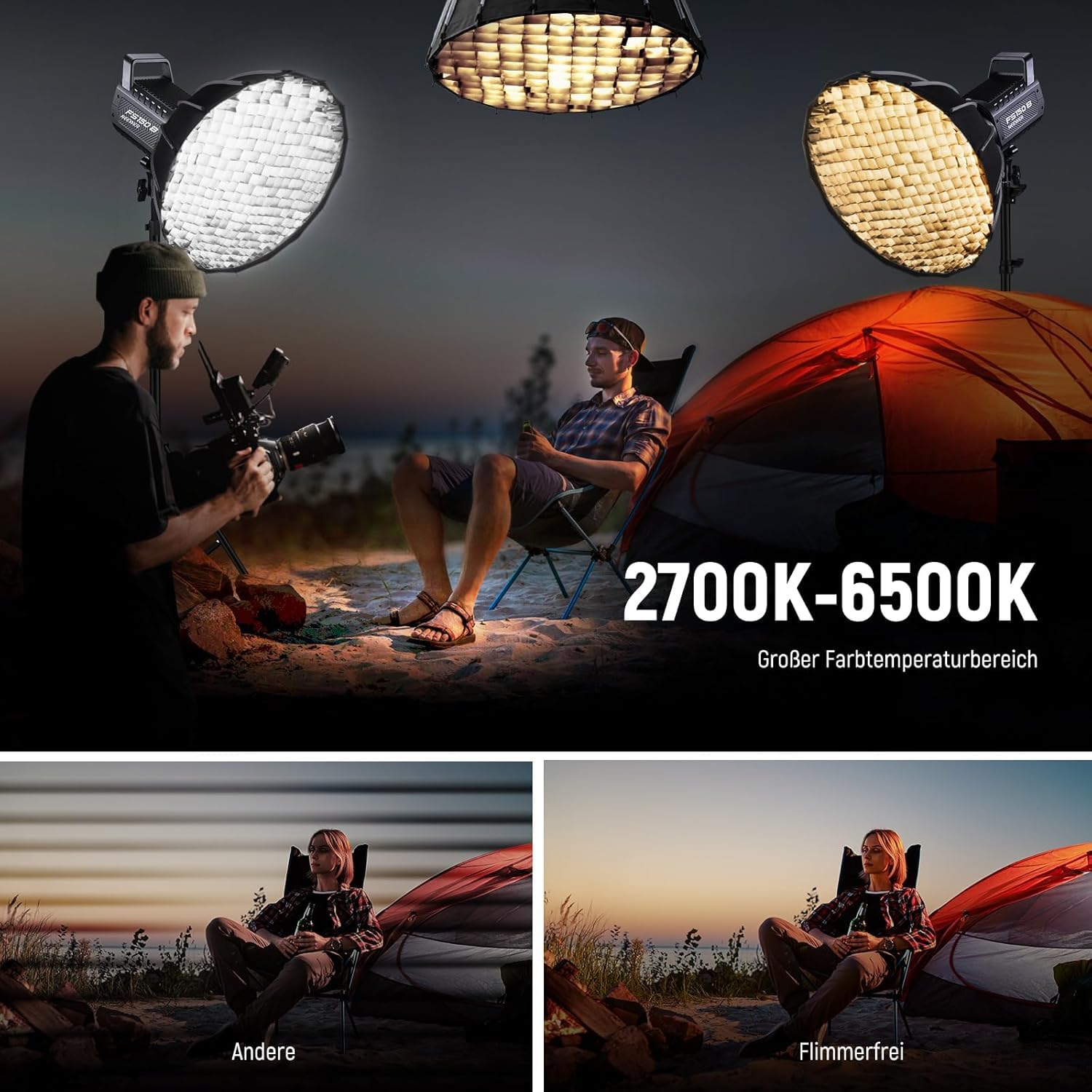 NEEWER FS150B LED Videoleuchte mit 2,4G/APP Steuerung, 130W Bi Color COB leise - Studio Dauerlicht mit 4 Arten präziser Dimmung, 72000 Lux/1m 2700K-6500K, LED Light, Power Adapter,Wireless 2.4G,Black