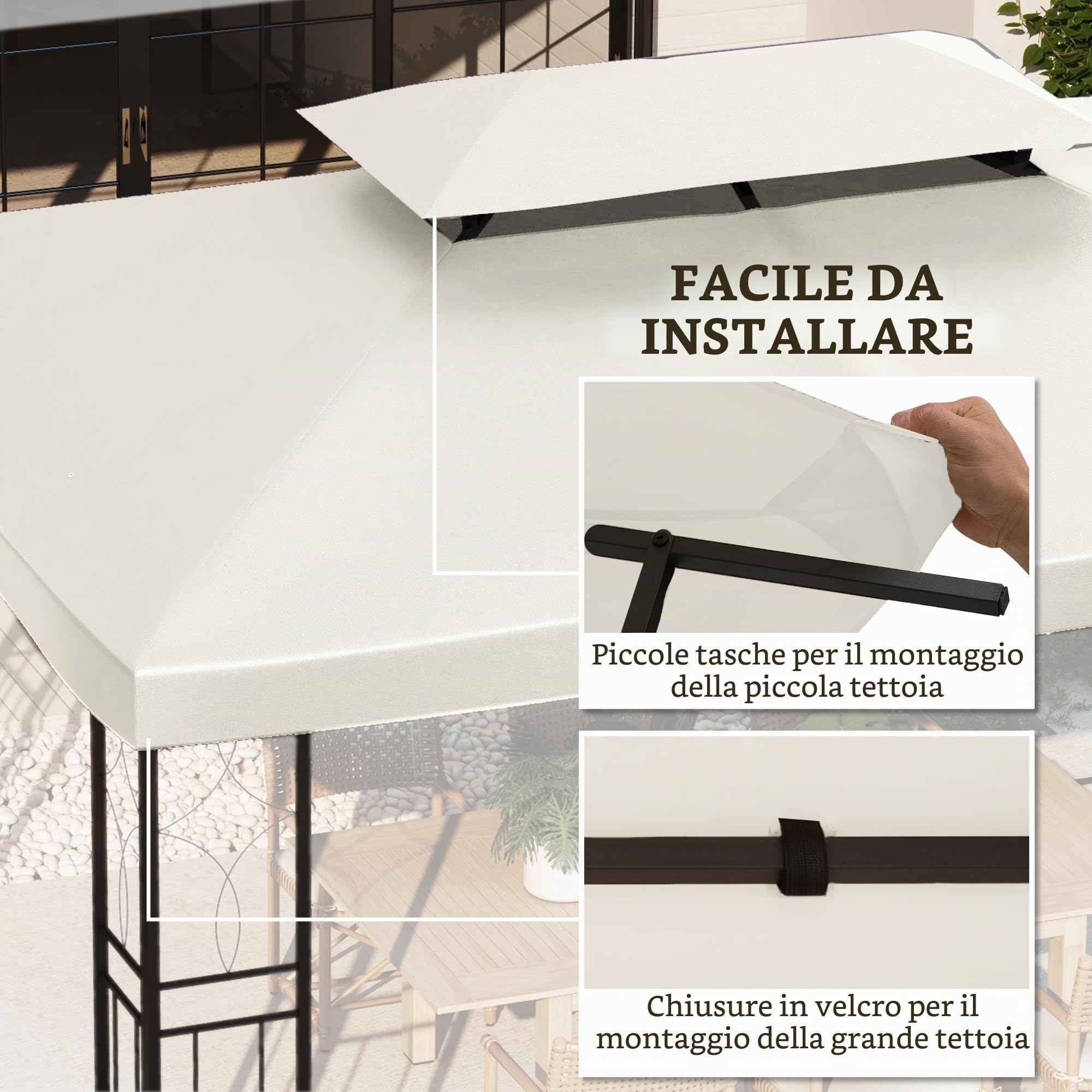 Outsunny Copertura per Gazebo da Giardino Tetto Sostitutivo Anti-UV Impermeabile 3x4m Beige