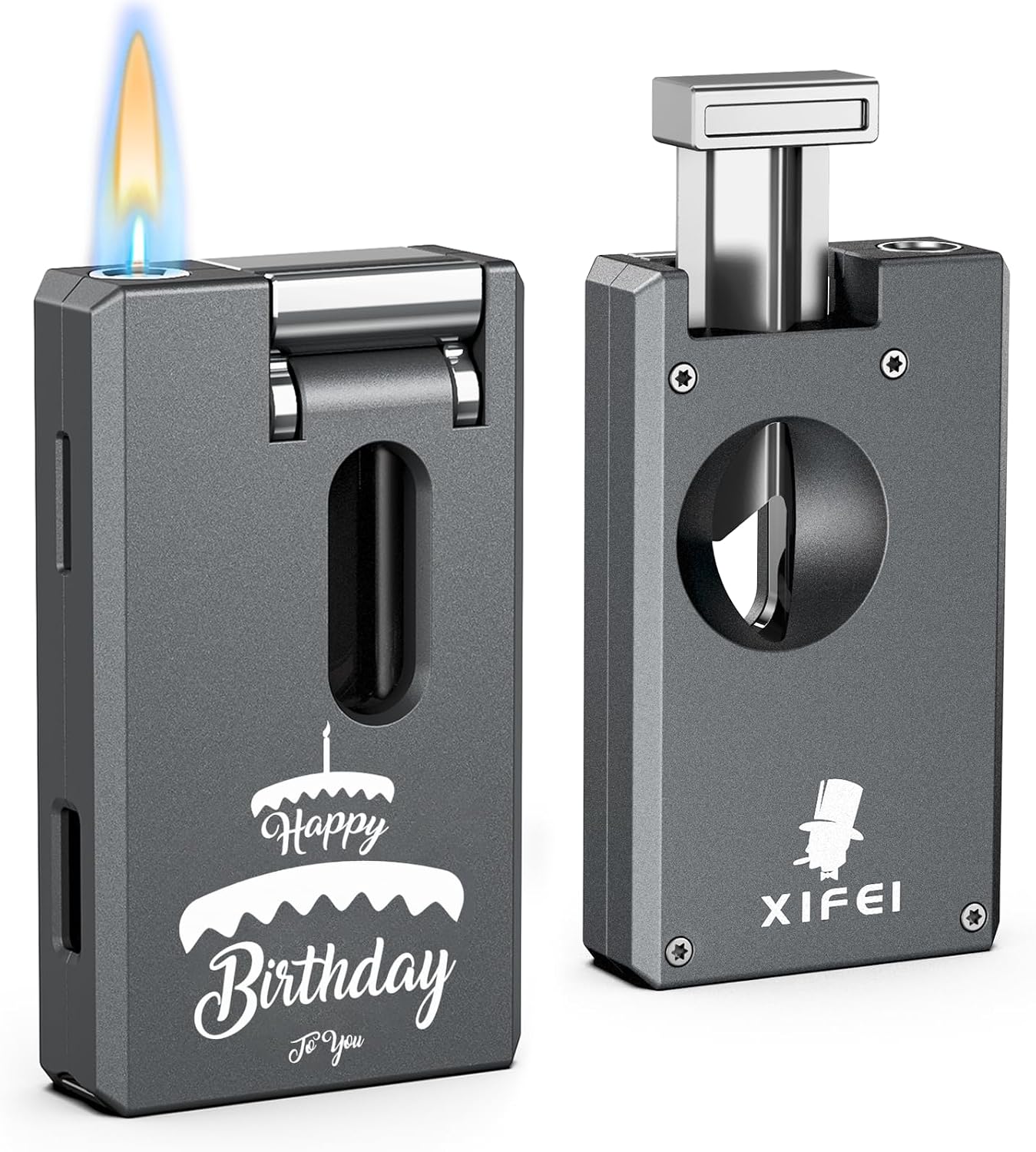 XIFEI Torch Lighter, Adjustable Jet Soft Flame Lighter with Cigar Cutter, Windproof Refillable Butane Lighter, Personalized Football Design Cigar Accessories for Gift