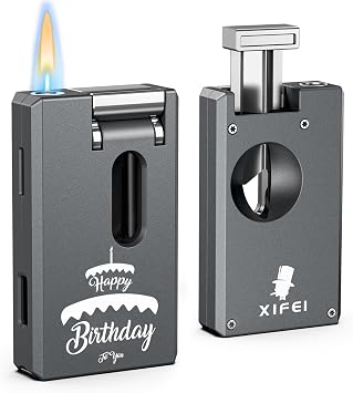 XIFEI Cigar Torch Lighter with V Cutter, Punch, Adjustable Jet Soft Flame