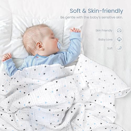 Miniatura 7 de Manta de muselina para bebé, manta neutra para bebé, paquete de 2, azul oscuro