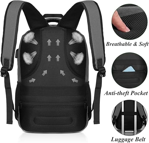 Miniatura 5 de YAMTION Mochila para hombres, mujeres y adolescentes, mochila para computadora de 15.6 pulgadas con puerto de carga USB, de negocios, trabajo,