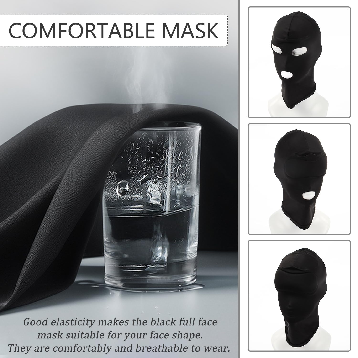 SYEYCW 3 Pcs Black Mask Set, Full Cover Hood Masks, Breathable Elastic Open Eyes and Mouth Mask, Open Mouth Head Masks - Image 4