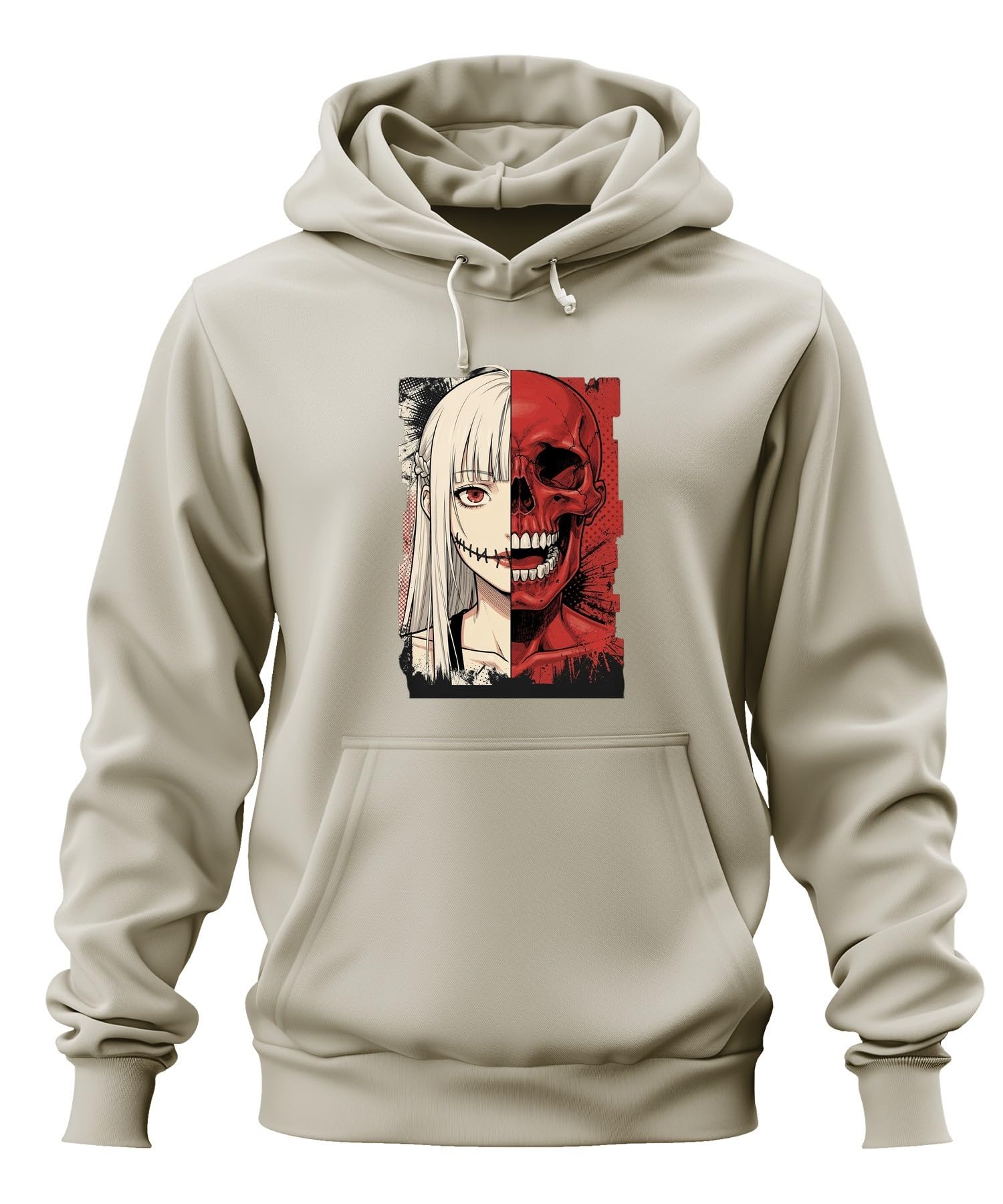 Anime dziewczęca czerwona trupia czaszka rozdzielona bluza z kapturem, natura, XL
