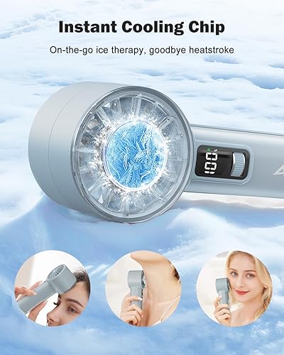 Miniatura 2 de AMACOOL Ventilador de mano con enfriador de hielo, mini ventilador portátil recargable, refrigeración de 18 horas, velocidad ajustable de 0 a 100,