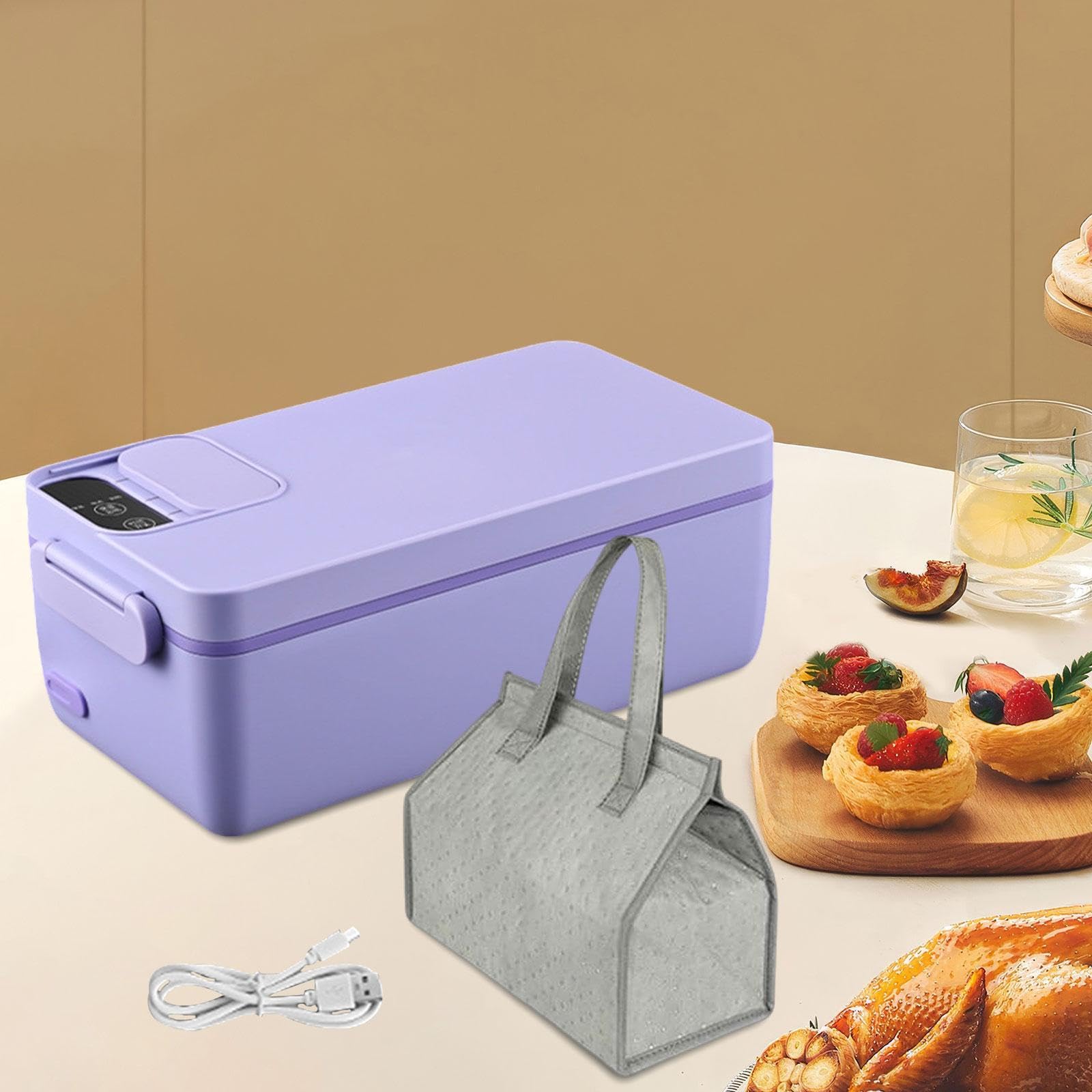 Calentador Eléctrico para Fiambreras, Portátil, Calentamiento Rápido, Silencioso, Acero Inoxidable Apto para Uso Alimentario, Ligero, Adecuado para Es, Violeta, Individual