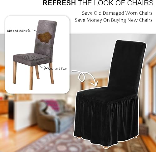 Miniatura 4 de NICEEC Juego de 6 fundas de elastano para sillas de comedor, extraíbles con falda, fundas para sillas Parson lavables, para cocina, boda, fiesta,