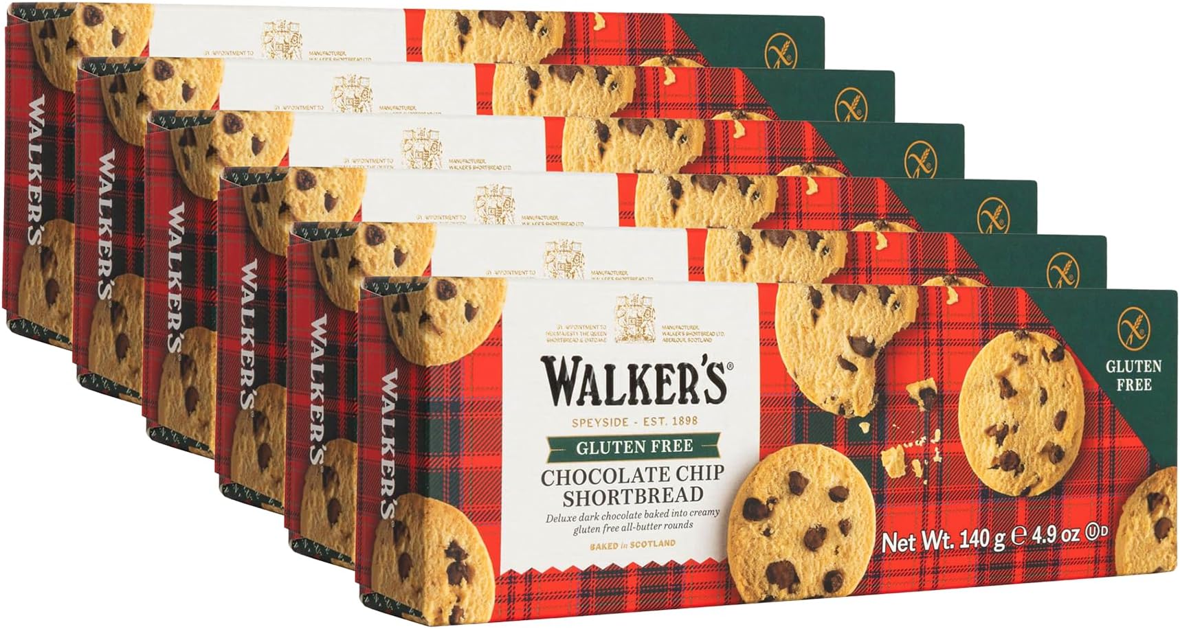 Walker's Shortbread Gluten Free Chocolate Chip Cookies, All-Butter Shortbread Cookies, 4.9 Oz (Pack of 6)