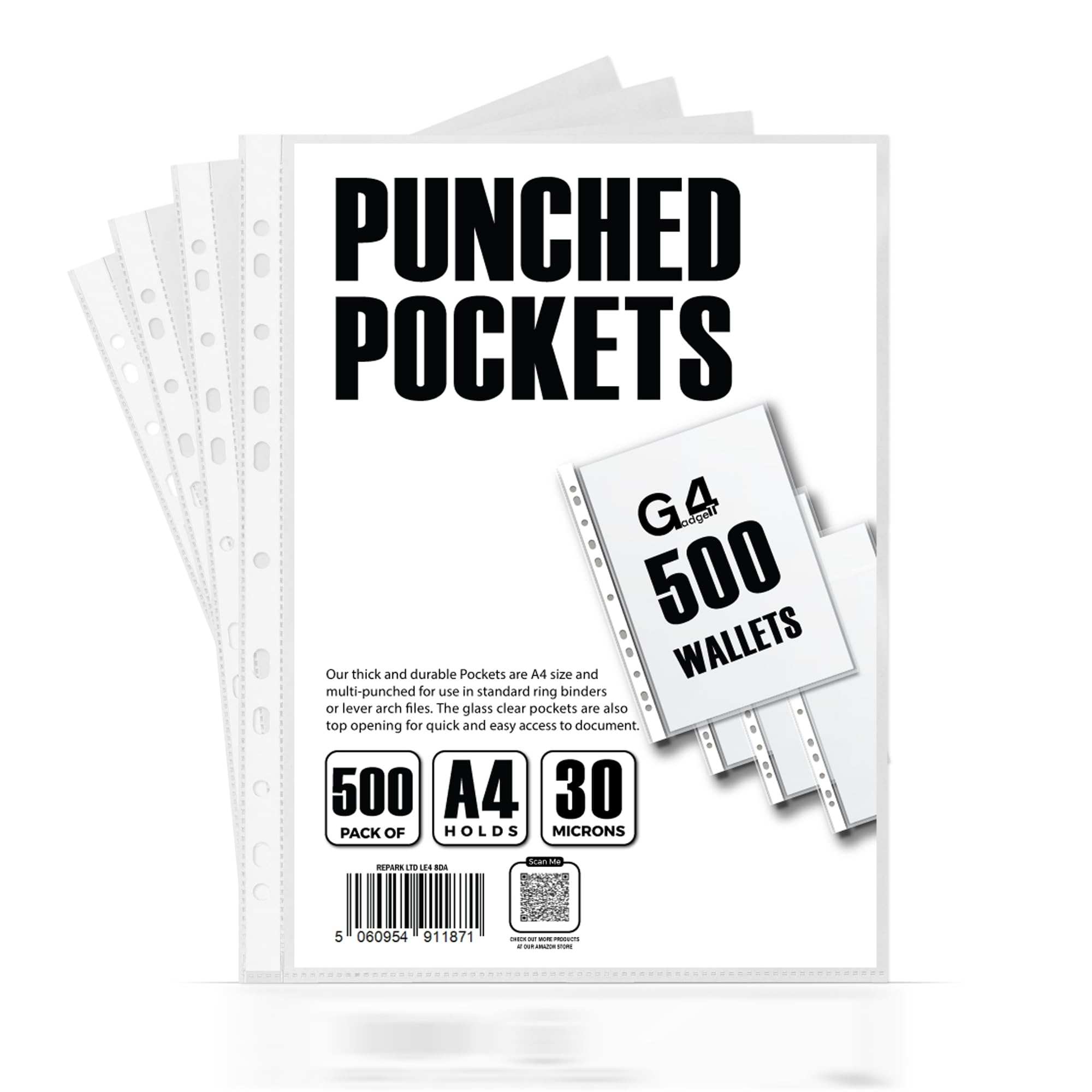A4 Plastic Punched Punch Pockets 30 Micron for Folders Filing Wallets Sleeves (500) โ image 1