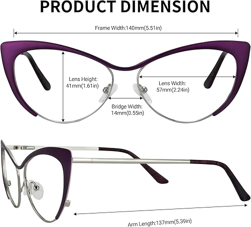 Miniatura 3 de Zeelool Gafas de bloqueo de luz azul ojo de gato de gran tamaño para las mujeres gafas de metal Ellen VFM0176