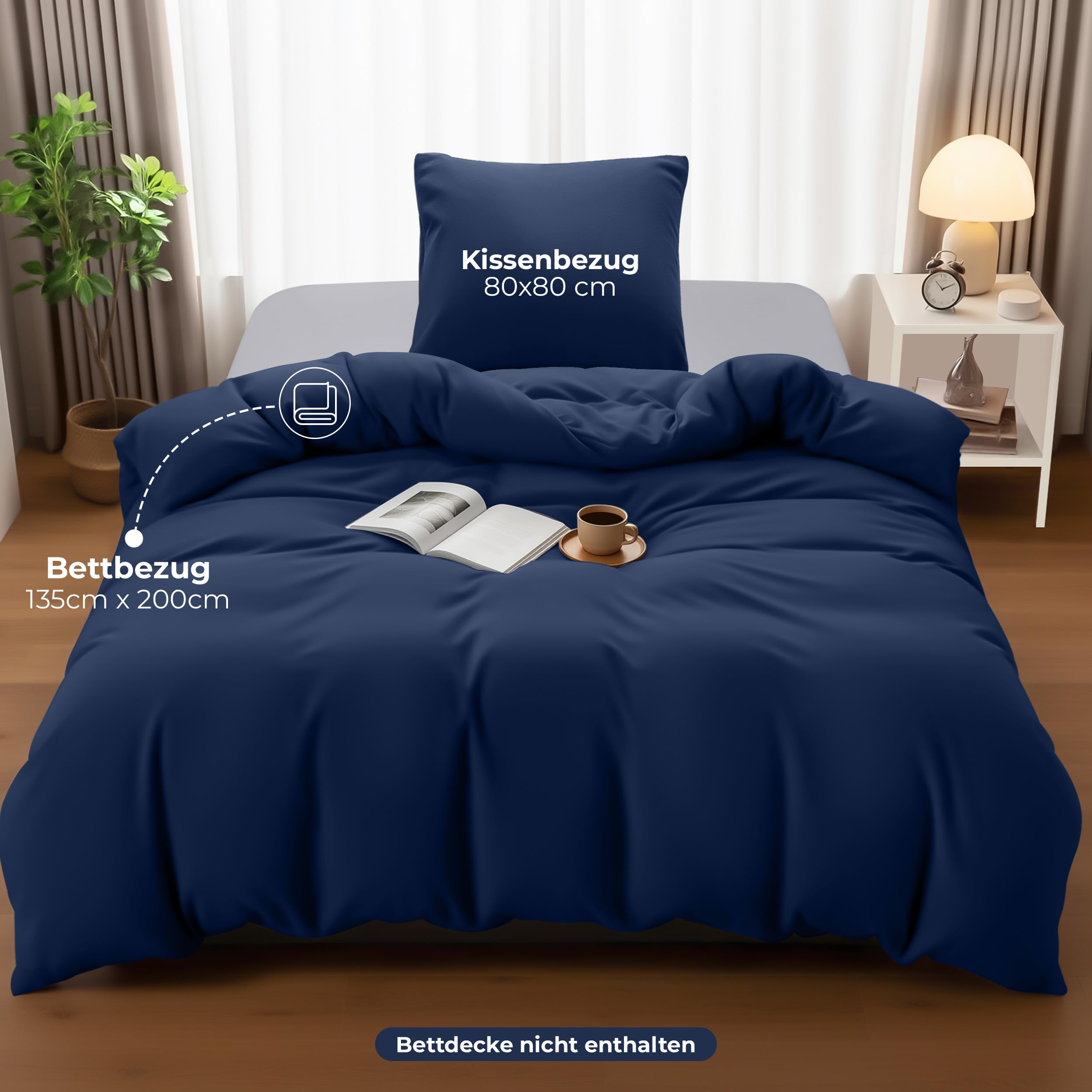 Utopia Bedding Bettwäsche 135x200 cm + 1 Kissenbezug 80x80 cm, Marineblau – Ansicht 4
