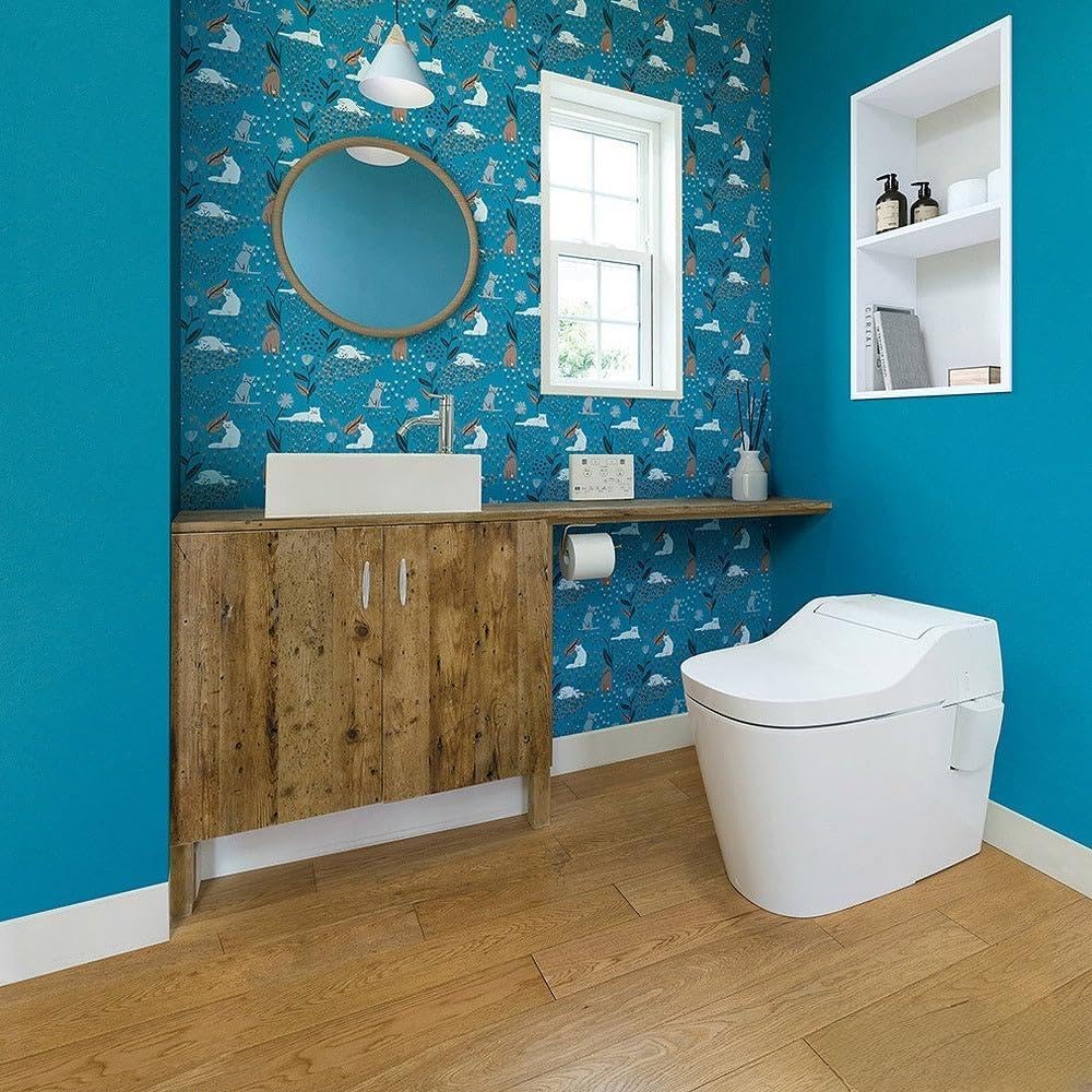 Amazon | 壁紙屋本舗 壁紙 生のり付き クロス ターコイズ 青 緑 ねこ