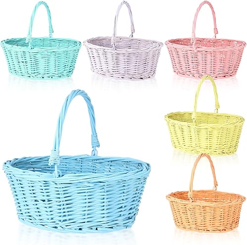 Miniatura 9 de Barydat 6 cestas pequeñas de mimbre para pícnic con asa, cestas ovaladas de sauce trenzado para regalo para boda, baby shower, Navidad, invierno