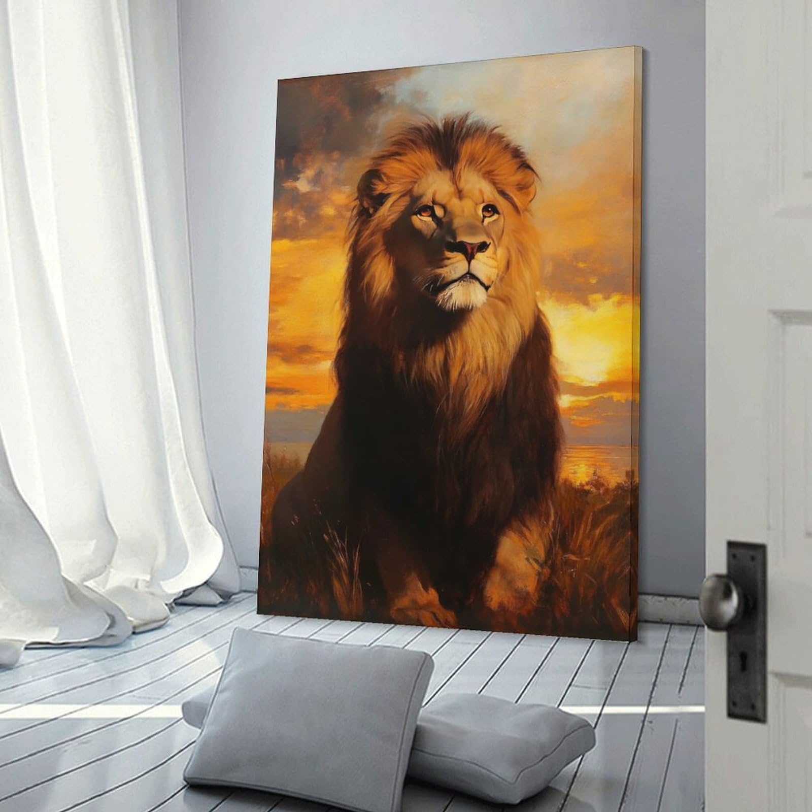 Junmoney Frame-Style-16 Majestic Lion At Sunset Poster, Picture, Metal Print, Paint By Tesiga Room Decor Wall Art 20X30inch(50X75cm), For Lounge Decor, Offices Or Entryway Styling, A Flexible Wall Accent For Shared Spaces