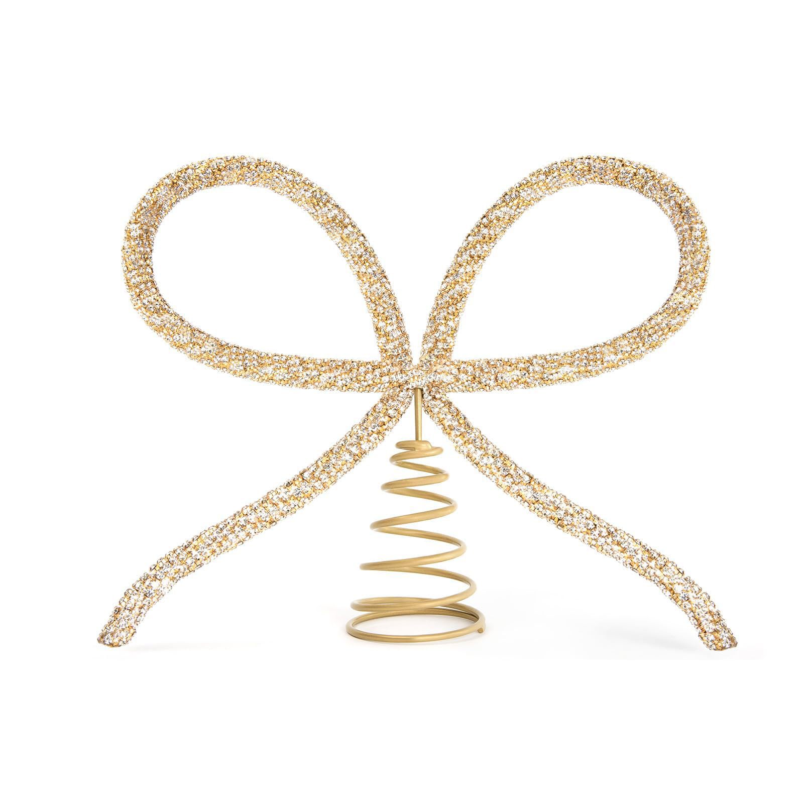 QUILSTM Regal Bow Tree Ter With Sparkling Rhinestones Glamour To Home And Party Glass Rhinestone Bow Tree Ter Spring Base Christmas Made Of Sturdy Iron Frame, gold