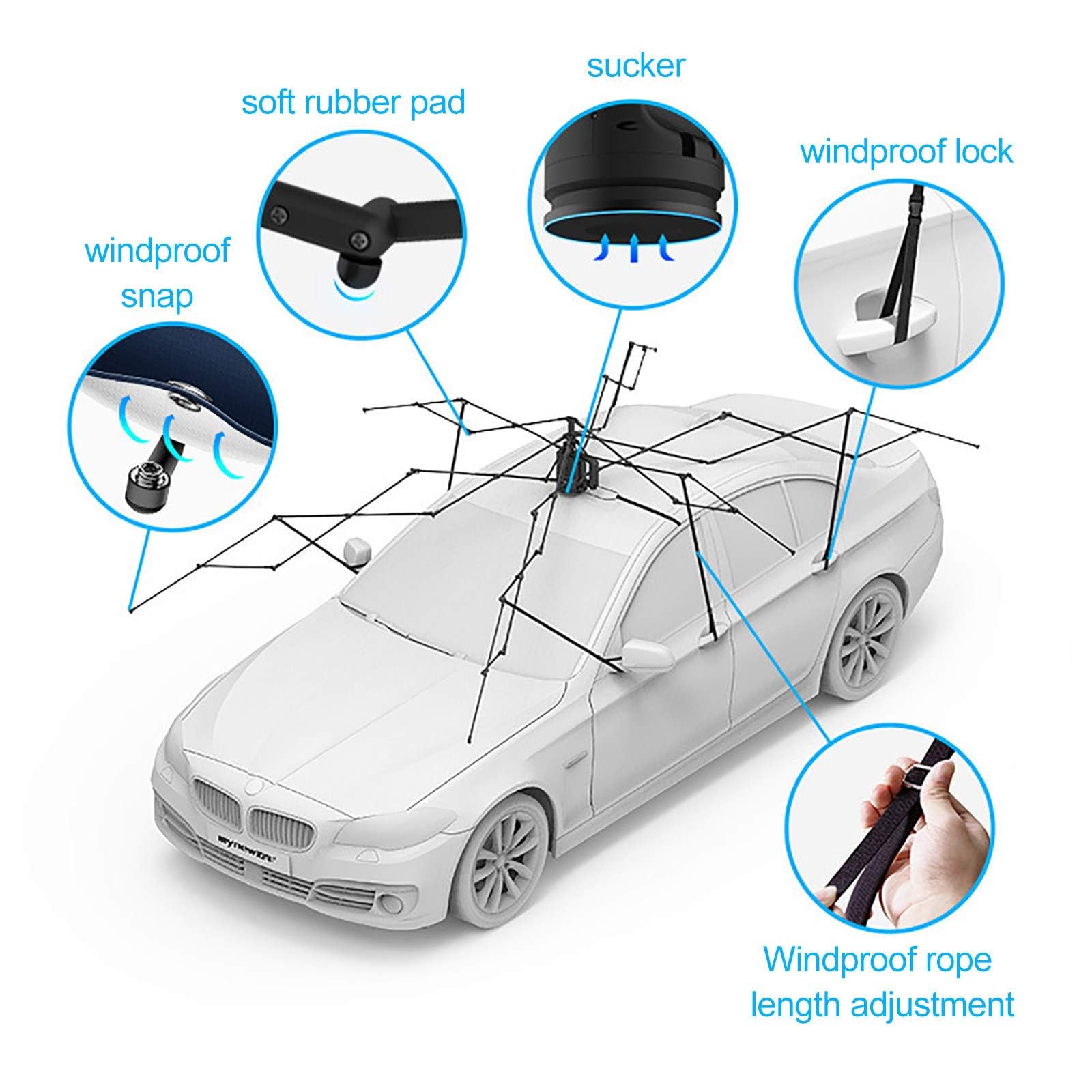 Ombrello parasole automatico per auto, con supporto, per protezione solare e uso esterno