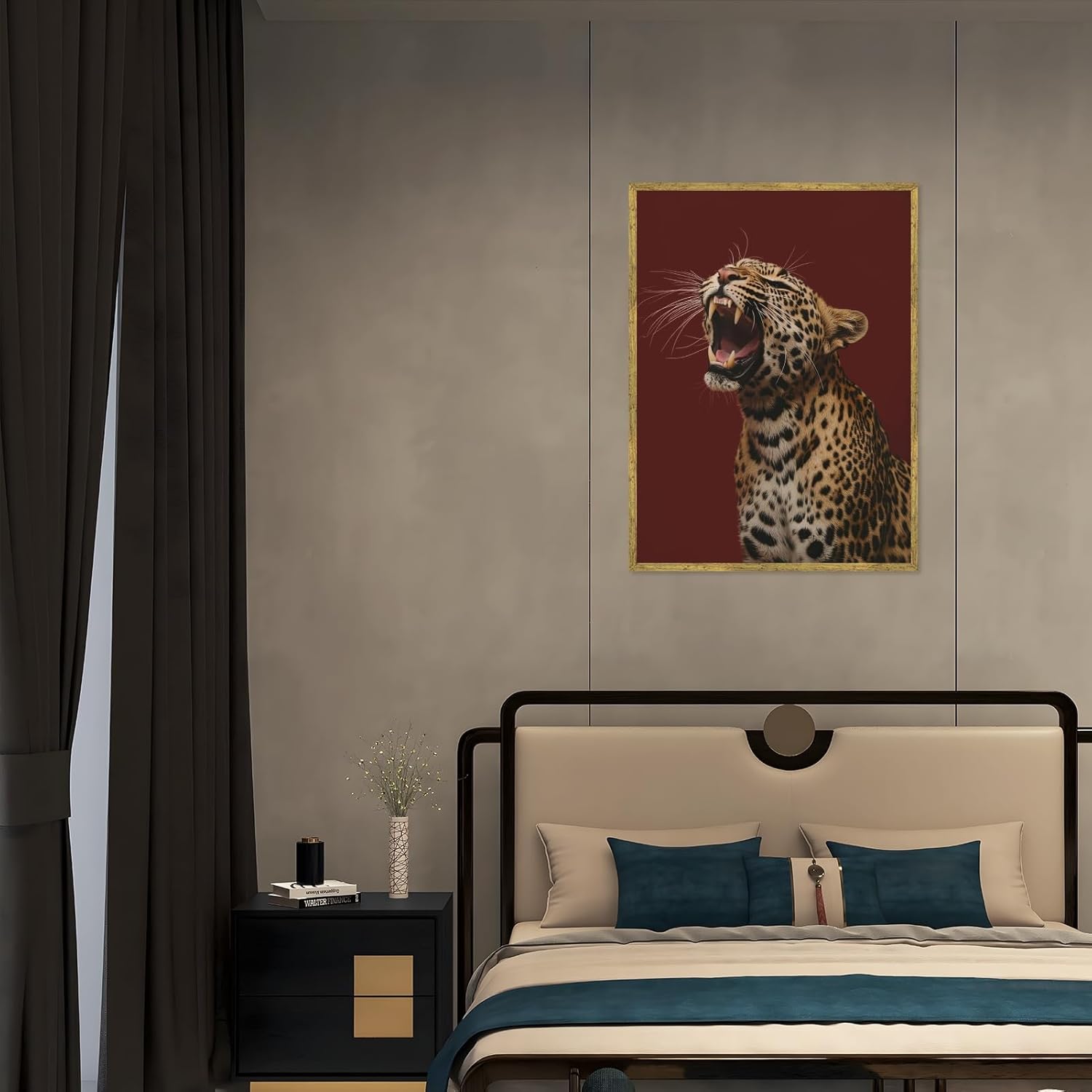 Qcrpnhy Leopard Poster Wall Art Canvas Print Animal Art Modern Style for Living Room Bedroom Office Decor12x16inch Golden frame