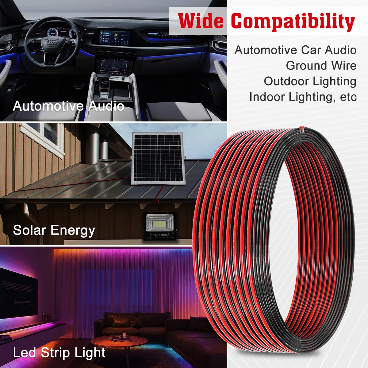 18 Gauge Wire, Electrical Wire Red Black 2 Conductors Cable, 100FT 2 Pin Flexible Low Voltage PVC Extension Cable Cord for Doorbell Wire LED Strips LED Lamp Tape Lighting, RC RV Car Wiring 12V/24V DC