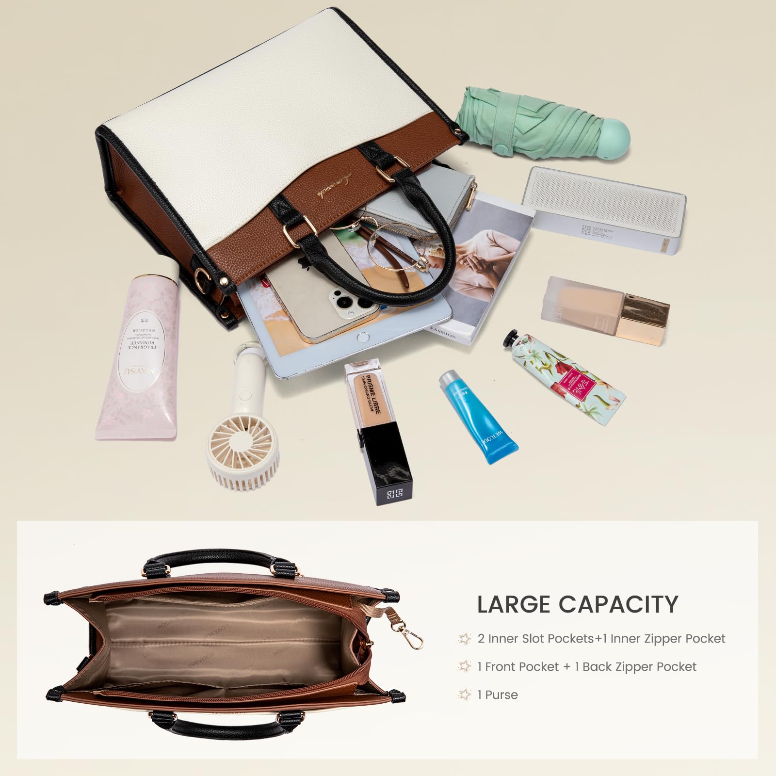 LOVEVOOK Purses and Handbags for Women,Stylish Tote Shoulder Satchel Bag PU Leather Crossbody Top Handle Bags with Zipper