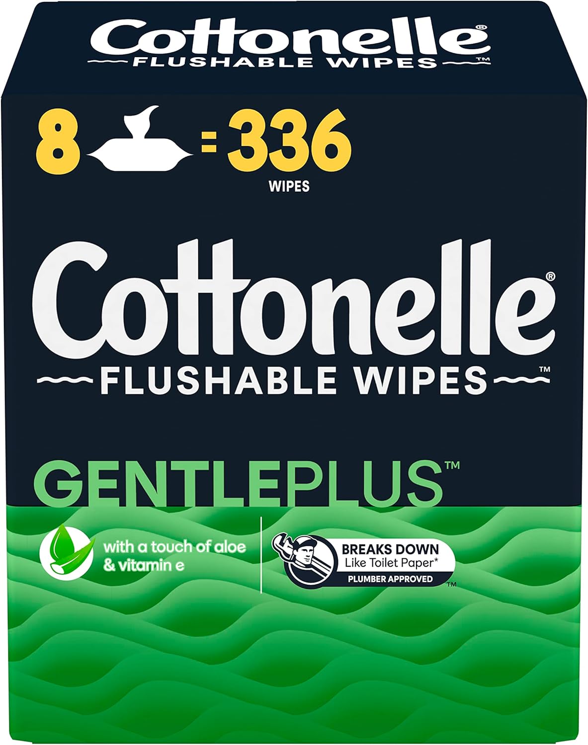 Cottonelle GentlePlus Flushable Wet Wipes with Aloe & Vitamin E, Adult Wet Wipes, 8 FlipTop