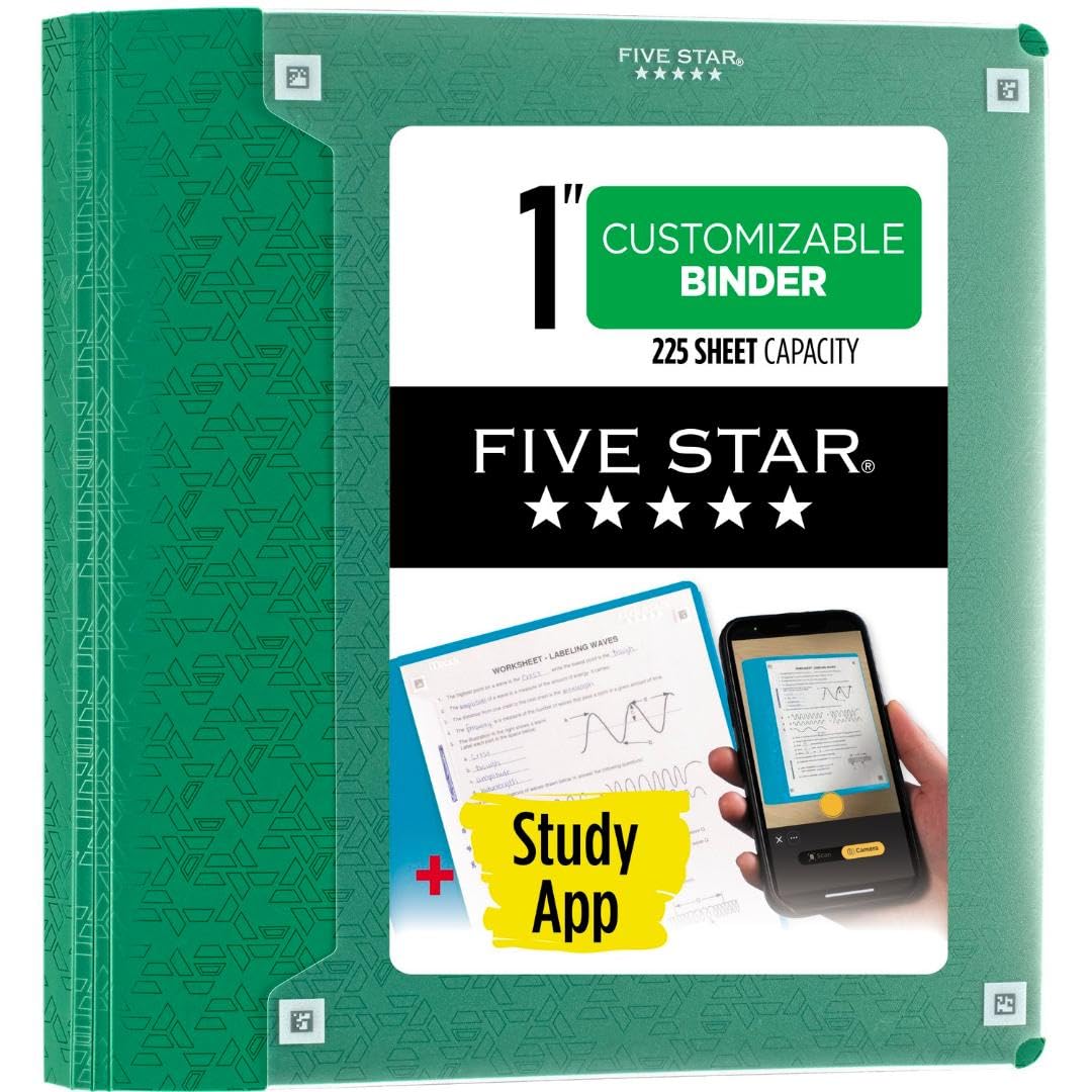 Five Star Classeur en plastique personnalisable de 2,5 cm + application d'étude, lot de 6, couleurs assorties (261440-23)